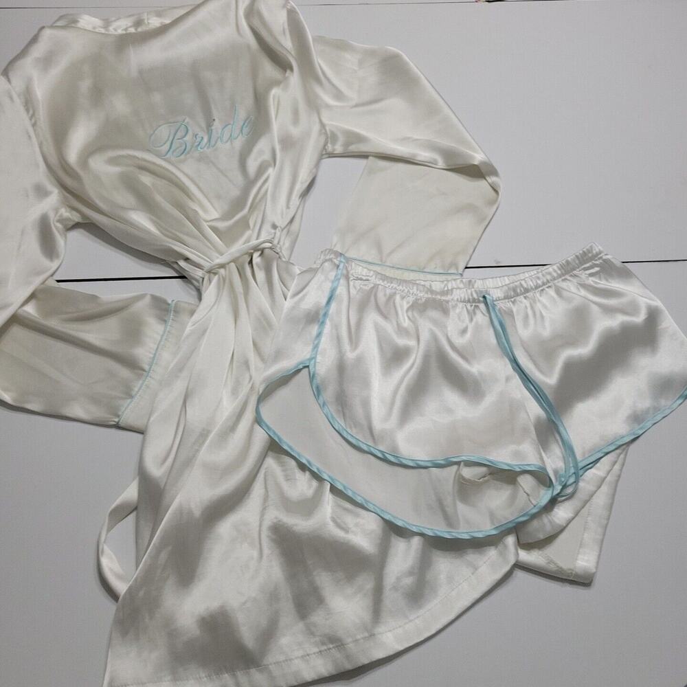 Apt 9 Robe Short Set Womens Small‎ Bride Cream Long Sleeve Needs Oxiclean On Arm
